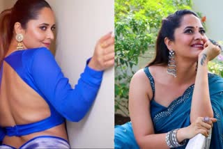 Anchor Anasuya blue saree hot gallery