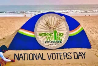 National Voters Day Beautiful Sand art in Puri sea beach by Sudharshan Pattnaik