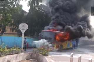 BEST bus catches fire