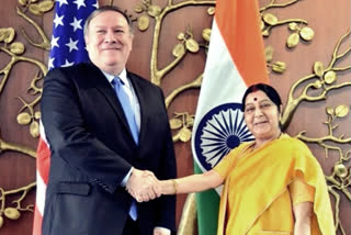 former US  Secretary of State Mike Pompeo with Sushma Swaraj
