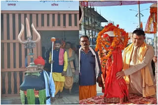 Deity's canopy and trident taken out for city tour