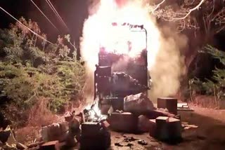 Goods vehicle caught fire at Belagavi