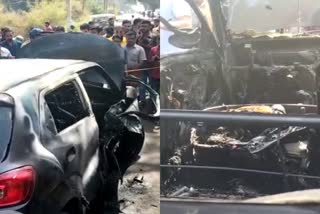 Two people died after a car caught fire in Kannur  ഓടിക്കൊണ്ടിരിക്കുന്ന കാറിന് തീപിടിച്ചു  കണ്ണൂരില്‍ കാറിന് തീപിടിച്ചു  ഗര്‍ഭിണിയുള്‍പ്പെടെ 2 പേര്‍ മരിച്ചു  കണ്ണൂര്‍ വാര്‍ത്തകള്‍  kerala news updates  kannur fire