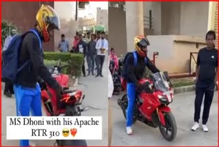 MS Dhoni on tvs apache bike