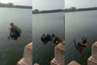 Saree clad Women diving Thamirabarani river  Saree clad Women diving in River  Thamirabarani river  സാരിയുടുത്ത് നദിയിൽ ചാടി മധ്യവയസ്‌ക  സുപ്രിയ സാഹു  താമ്രപർണി നദി  നദിയിലേക്ക് മലക്കം മറിഞ്ഞ് ചാടി മധ്യവയസ്‌ക