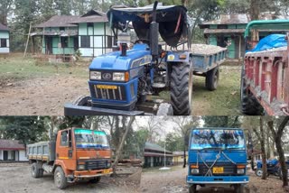 Forest Official seized dumpers and tractors carrying rock and sand illegally in Behali