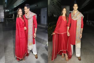 Kiara sidharth malhotra  spotted at Delhi airport in red outfit