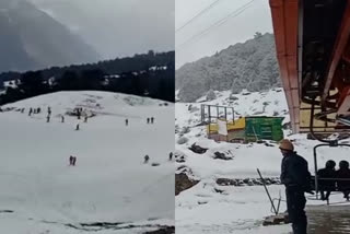 Snowfall in Auli Chamoli  Snowfall in Auli Chamoli uttarakhand  Auli Chamoli uttarakhand  ഔലിയില്‍ മഞ്ഞുവീഴ്‌ച  സ്‌കീയിങ് ചാമ്പ്യൻഷിപ്പിന് അനുകൂലം