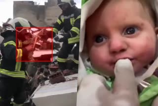 Turkey Earthquake  Two month old baby survives  Two month old baby survives for 128 hours  survives for 128 hours under collapsed building  Earthquake hit in Turkey  രണ്ടാംപിറവി  ഭൂകമ്പത്തില്‍ കെട്ടിട അവശിഷ്‌ടങ്ങള്‍ക്കടിയില്‍  അവശിഷ്‌ടങ്ങള്‍ക്കടിയില്‍ 128 മണിക്കൂര്‍ കുടുങ്ങി  കുടുങ്ങിക്കിടന്ന കുഞ്ഞിനെ രക്ഷപ്പെടുത്തി  രണ്ടു മാസം പ്രായമുള്ള കുഞ്ഞിനെ  രക്ഷാദൗത്യ സേന  തുര്‍ക്കിയിലും സിറിയയിലുമായുണ്ടായ  തുര്‍ക്കി  ദുരന്തഭൂമി  ഭൂകമ്പത്തിന്‍റെ പ്രഭവകേന്ദ്രം  കുഞ്ഞിനെ