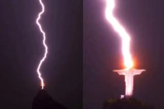 Lightning strikes on Christ statue goes viral  Lightning strikes on Christ statue  Lightning  Christ the Redeemer statue  Brazil  ഇടിവെട്ട് ചിത്രം  സമൂഹമാധ്യമങ്ങളില്‍ വൈറലായി  ക്രൈസ്‌റ്റ് ദി റിഡീമറില്‍ ഇടിമിന്നല്‍  ഇടിമിന്നലടിക്കുന്ന ചിത്രം  റിയോ ഡി ജനേറിയ  ബ്രസീല്‍  റിയോ  പ്രതിമ