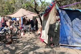 slum people spending livlihood under polythene