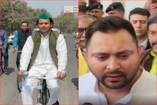 Elder brother Tej Pratap rides cycle to office; Younger brother Tejashwi Yadav says he has no hurry to be CM