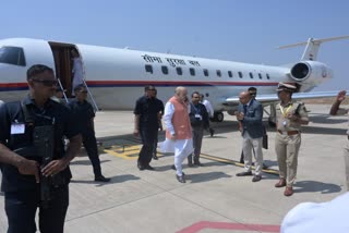 Amit Shah arrives at Hubli airport in Karnataka