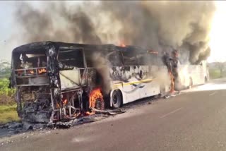 Two buses of APSRTC gutted in fire on Hyderabad  Vijayawada highway
