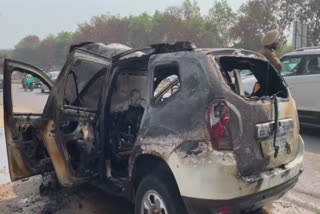 A moving car caught fire in Moga, three members of the family were on board