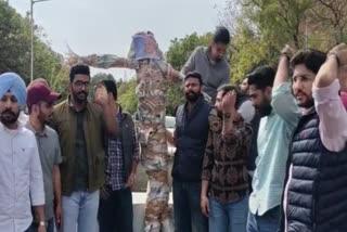 In Chandigarh AAP's student wing blew up PM's effigy