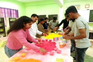 Students preparing Herbal Abir Gulal