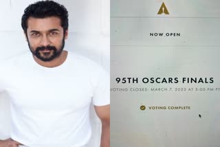 suriya  suriya sivakumar  suriya gives his first vote in oscar 2023  oscar 2023  oscar  academy awards  suriya oscar 2023  ഓസ്‌കര്‍ 2023  സൂര്യ  സൂര്യ ഓസ്‌കര്‍ 2023  ഓസ്‌കര്‍ 2023 പുരസ്‌കാരങ്ങള്‍  ഓസ്‌കര്‍ 2023 പുരസ്‌കാര വേദി  scar 2023 venue  oscar 2023 date  hollywood