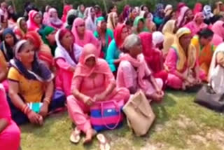 Anganwadi workers protest in Nuh Anganwadi Workers Union Nuh Haryana Child Development Department