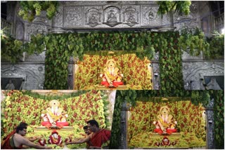 ganapathi temple decorated with grapes in pune maharastra