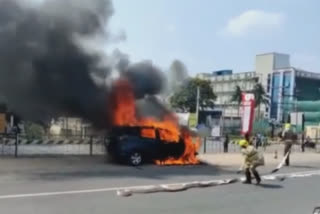 car suddenly caught fire on the highway