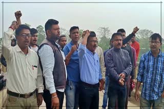 Protest against Bridge collapsed at Kampur