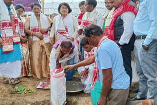 Foundation stone of Sati Radhikas statue in Lakhimpur