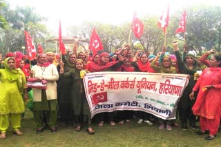 Mid day meal workers protest in Bhiwani