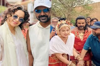 Kangana Ranaut and Raghava Lawrence picture  Kangana Ranaut wrapped up the shooting schedule  ചന്ദ്രമുഖി 2 സെറ്റിൽ കങ്കണ റണാവത്ത്‌  ചന്ദ്രമുഖി 2  കങ്കണ റണാവത്ത്‌  രാഘവ ലോറൻസിനൊപ്പം കങ്കണ