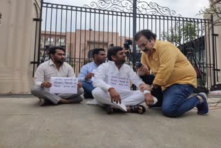 jaipur mla sandeep yadav sitting on dharna