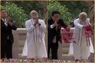 PM Modi and Japanese PM Kashida worship the Bal Bodhi tree at Buddha Jayanti Park in Delhi