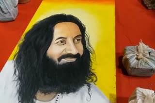 portrait of sri sri ravi shankar with rangoli