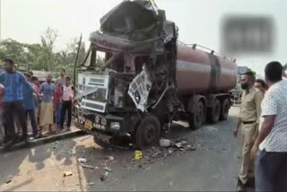 bus collided with oil tanker