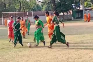 Gwalior womens team played football wearing sarees