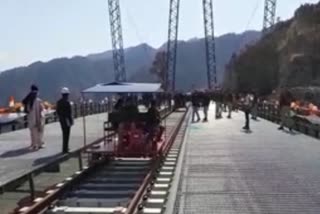 trial run on worlds' highest railway bridge over Chenab