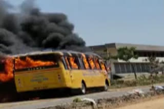 Flames leaping out the bus near Siruguppa in Karnatka