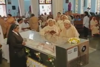 Mortal remains of Fr Varghese kept at a church in Indore