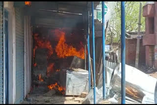 Flames leaping out of a shop in Sasaram