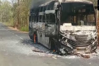 naxals set ablaze passenger bus