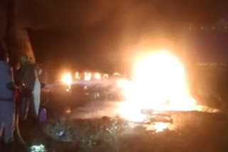 trucks catch fire after collision on NH 49