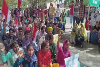 Students protested against the reduction of funds of Punjabi University
