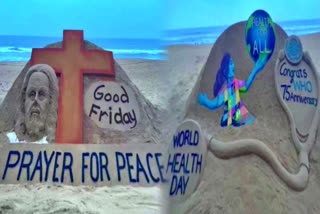 Sand artist Sudarsan Pattnaik creates sand art on Good Friday and World Health Day