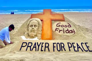 Sand artist Sudarsan Pattnaik creates sand art for World Health Day and Good Friday