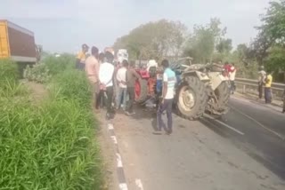 truck collided with tractor trolley
