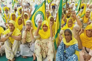 Demonstration of farmers outside the Mansa DC office against the reduction in wheat rates