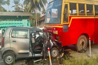 thrissur Thalikulam accidant  road accident  car accident  ksrtc car accident  road accident thrissur  തൃശൂര്‍ തളിക്കുളം  തൃശൂര്‍ തളിക്കുളം അപകടം  തൃശൂര്‍ തളിക്കുളം വാഹനാപകടം  ബസും കാറും കൂട്ടിയിടിച്ച് മരണം  വാഹനാപകടം  വാഹനാപകടത്തിൽ മരണം  തൃശൂരിൽ കെഎസ്ആർടിസി ബസ് അപകടം  കാർ അപകടം തൃശൂർ  വാഹനാപകടത്തിൽ രണ്ട് മരണം  കെഎസ്ആർടിസി ബസും കാറും കൂട്ടിയിടിച്ചു