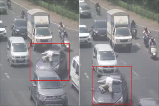Traffic cop dragged on car bonnet for 20 km in Navi Mumbai  Traffic cop dragged on car bonnet  policeman was dragged 20 km  Vashi policeman dragged by car  Navi Mumbai  vehicle driver dragged policeman  നവി മുംബൈ  ദേശീയ വാർത്തകൾ  ട്രാഫിക് പൊലീസുകാരനെ ബോണറ്റിൽ വലിച്ചിഴച്ചു  കാറിന്‍റെ ബോണറ്റിൽ വലിച്ചിഴച്ചു  കാർ ഡ്രൈവർ പൊലീസുകാരനെ വലിച്ചിഴച്ചു  സിദ്ധേശ്വർ മാലി  എൻ‌ഡി‌പി‌എസ്  ബോണറ്റിൽ ട്രാഫിക്‌ പൊലീസുകാരനുമായി കാർ ഓടി  ബോണറ്റിൽ ട്രാഫിക്‌ പൊലീസുകാരൻ