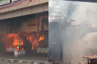 തിരുവനന്തപുരം  shops caught fire thiruvananthapuram  kizhakkekotta shops caught fire  കിഴക്കേക്കോട്ടയിലെ കടകളില്‍ വന്‍ തീപിടിത്തം  തീപിടിത്തം  ബസ് വെയിറ്റിങ് ഷെഡിന് സമീപം തീപിടിത്തം  കിഴക്കേക്കോട്ട