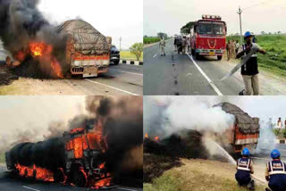 Lorry caught fire