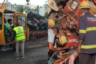 MH Truck Bus accident on Pune Bangalore highway 4 people killed on the spot